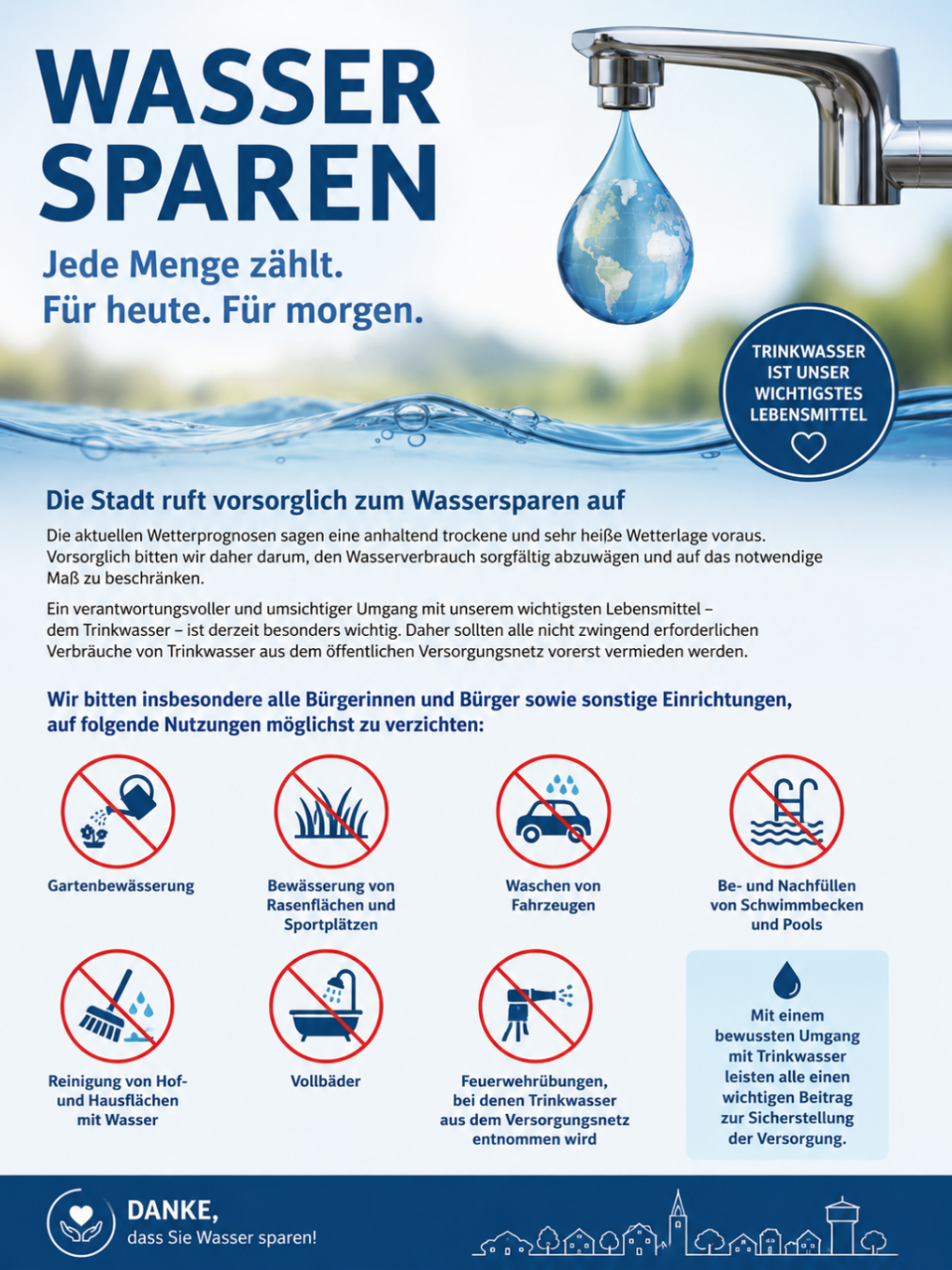 Aufruf zum Wassersparen